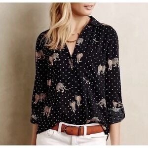 Maeve Anthropologie Leopard Polka Dot Button-Up Blouse Size 2 Women's Top Chic